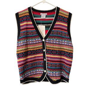 Vintage 90s IC Isaacs Sweater Vest Size Medium Button Front Stripe Deadstock NEW